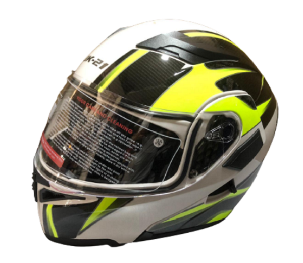Motosiklet Kask Çene Açılır Vizörlü Beyaz-Neon Beden: L JK-21