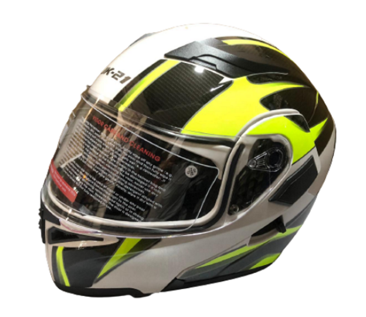Motosiklet Kask Çene Açılır Vizörlü Beyaz-Neon Beden: M JK-21