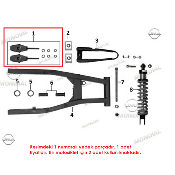 Mondial RX1 Enduro Arka Zincir Gergi Çubuk Takımı Orjinal