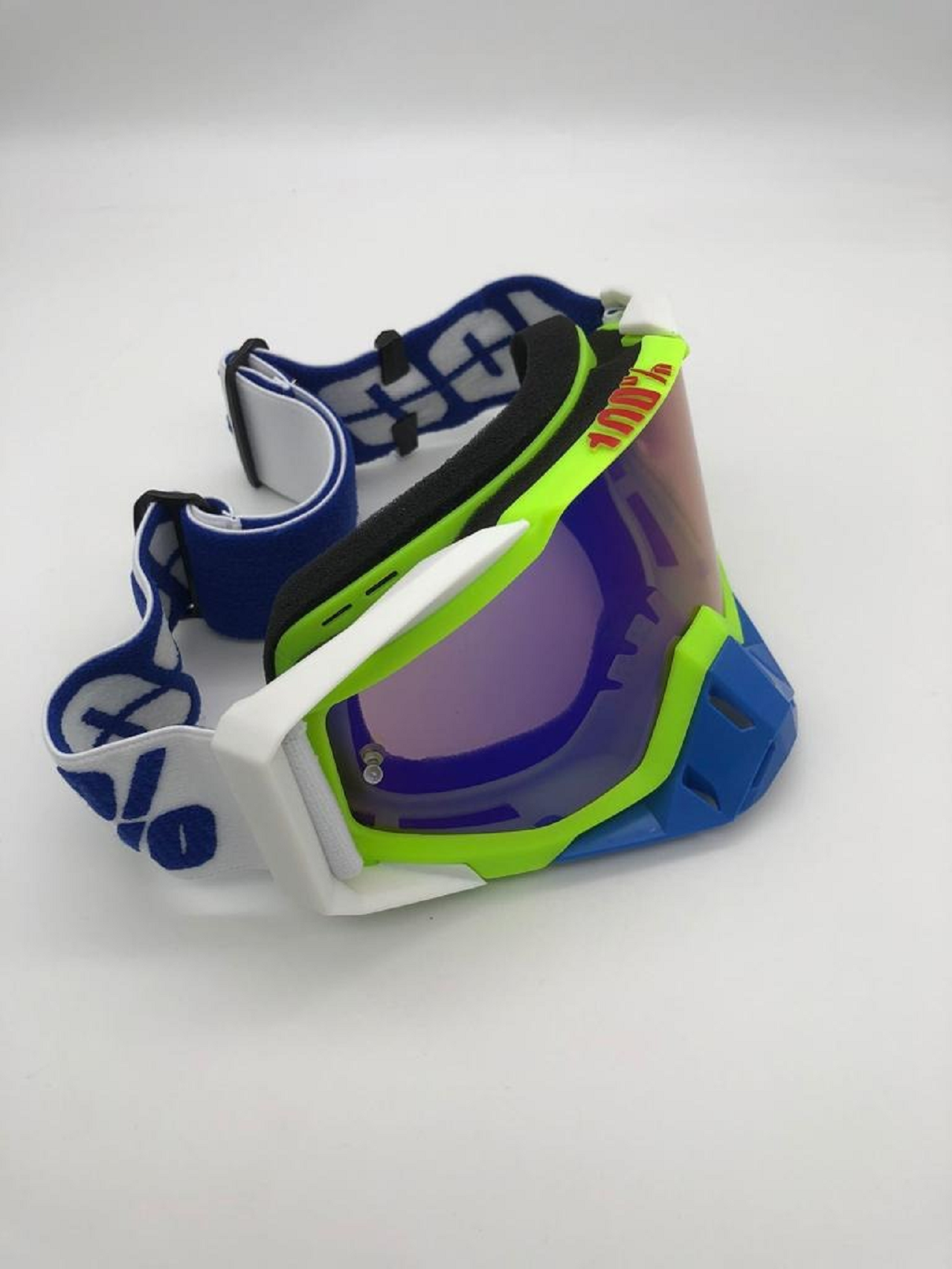 Motosiklet Gözlük Neon Sarı - Beyaz (Mavi Camlı) 100