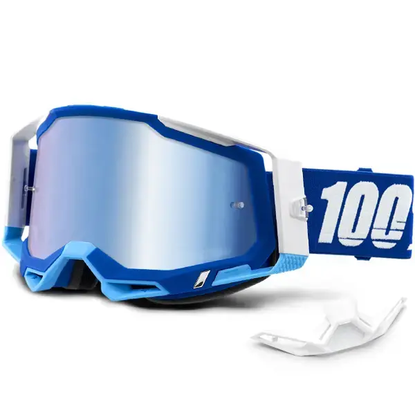 Motocross Gözlük Mavi-Beyaz Renkli Cam %100