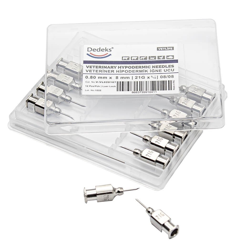 Veteriner Metal İğne Çelik Enjektör Ucu 0.80 mm x 8 mm