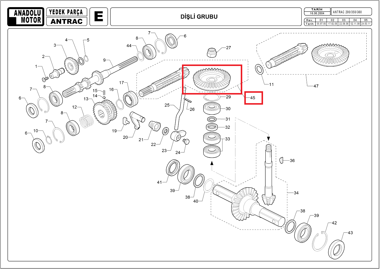 Antrac 160-225 Ayna Dişli Üst Orjinal