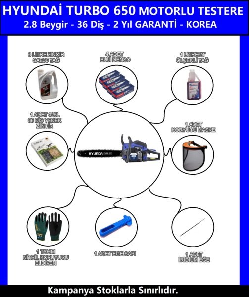 Hyundai Turbo 650 Motorlu Testere 8 Farklı Hediyeli
