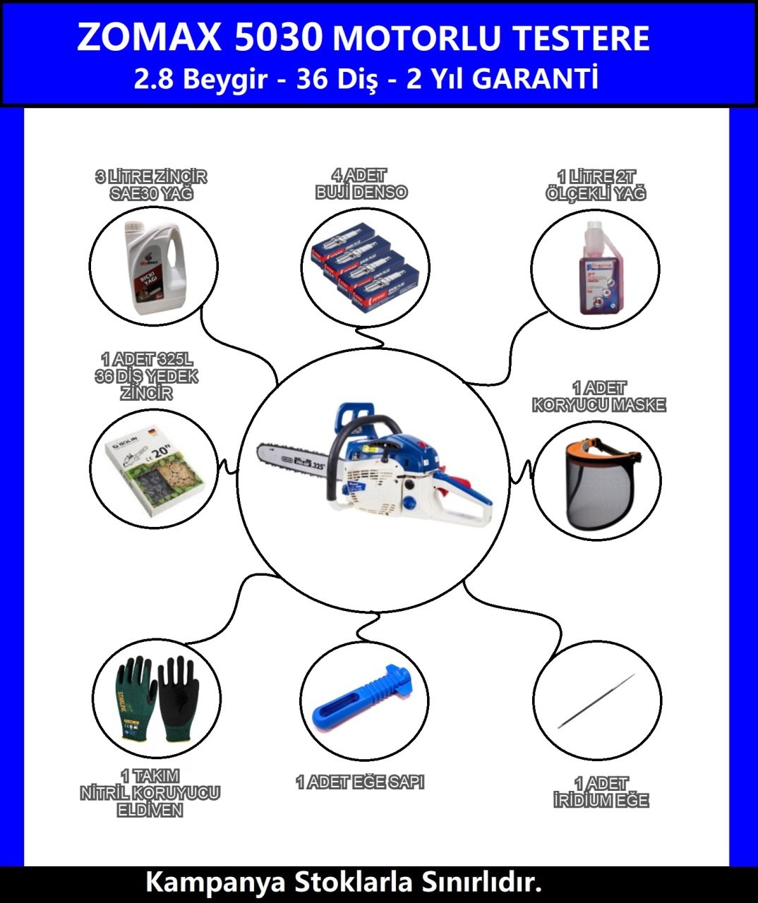 Zomax Zm 5030 Motorlu Testere 8 Farklı Hediyeli