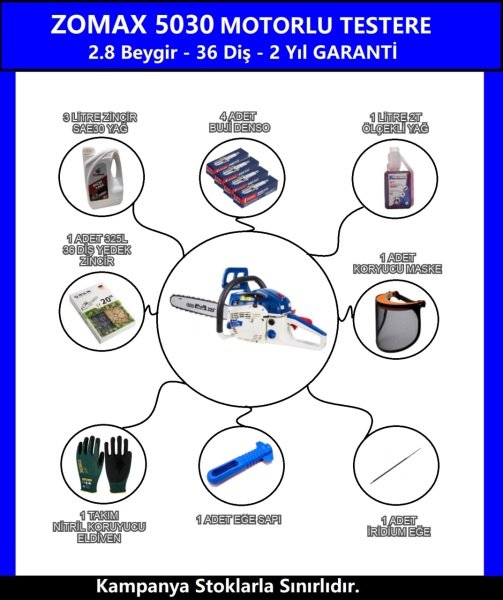 Zomax Zm 5030 Motorlu Testere 8 Farklı Hediyeli