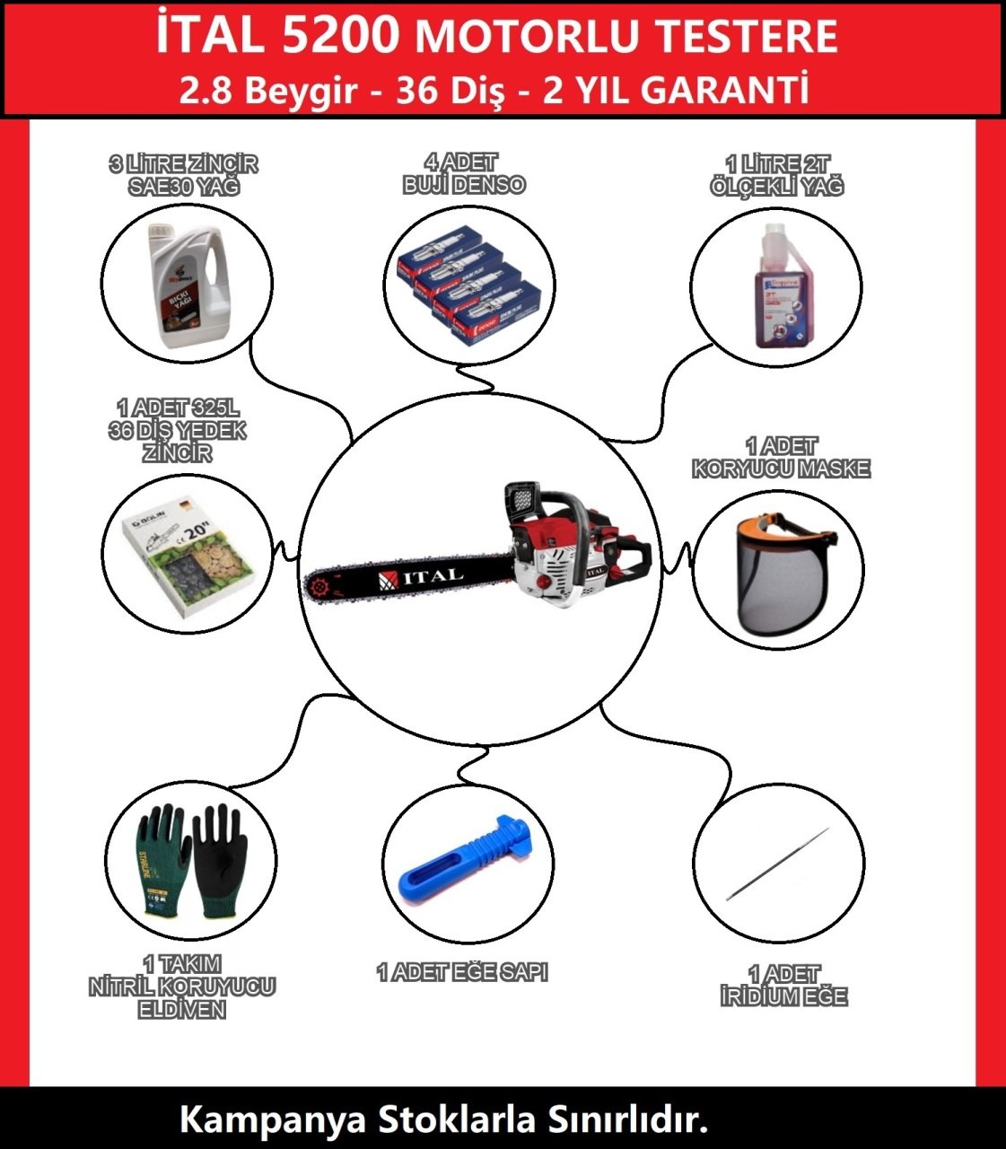 İtal 5200 Motorlu Testere 8 Farklı Hediyeli