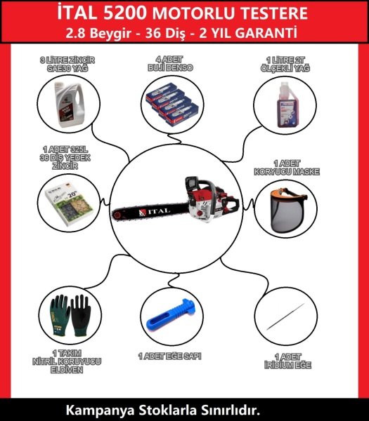 İtal 5200 Motorlu Testere 8 Farklı Hediyeli