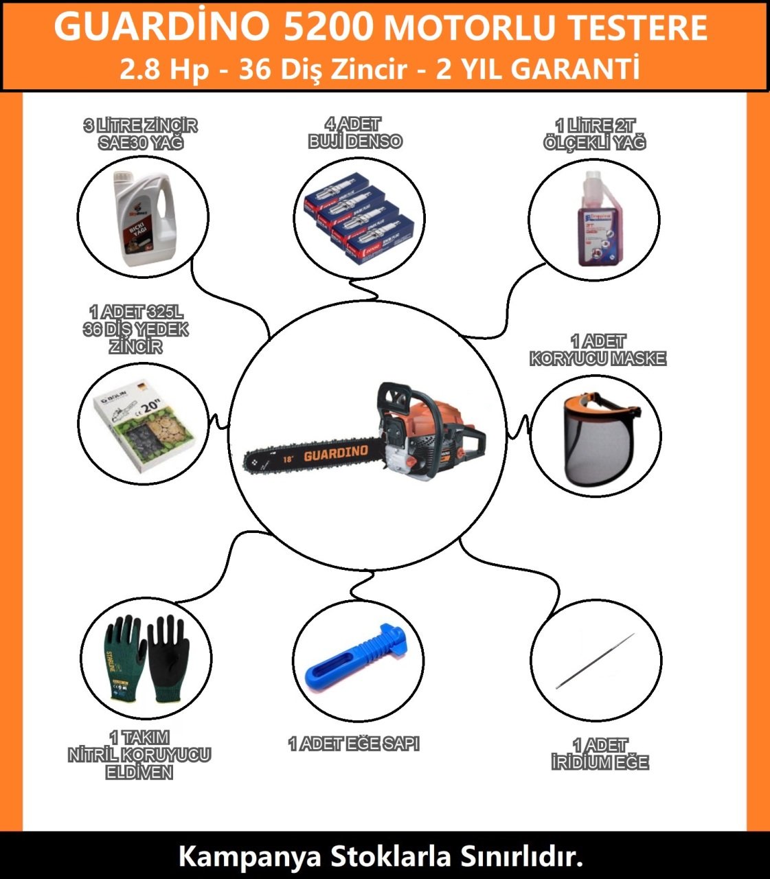 Guardino G520 Motorlu Testere 8 Farklı Hediyeli