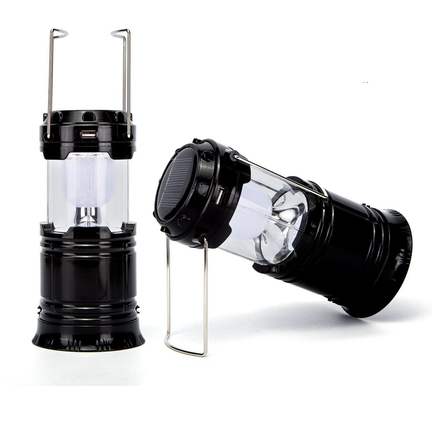 Lüks Tipi Kamp Feneri Beyaz Işıklı Ledli Pilli Siyah Prc