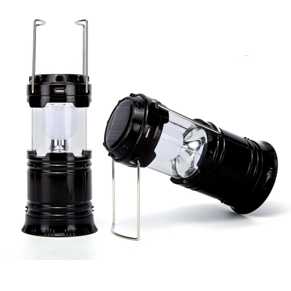 Lüks Tipi Kamp Feneri Beyaz Işıklı Ledli Pilli Siyah Prc