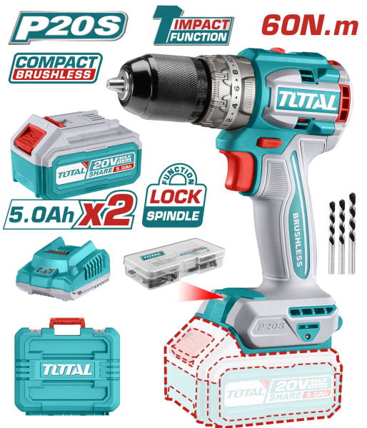 Total Darbeli Matkap Li-on Akülü Kömürsüz 5AH