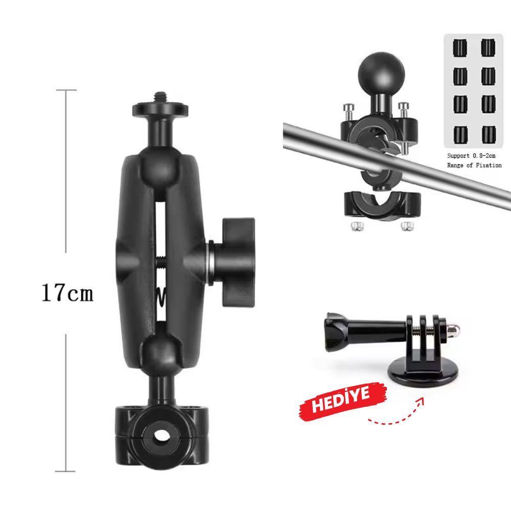Knmaster MC-30 Ayna ve Gidon Bağlantılı 360° Ayarlanabilir Kamera Tutucu Aparat
