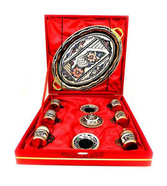 Bakır Kahve Fincan Takımı 6 lı Kutulu