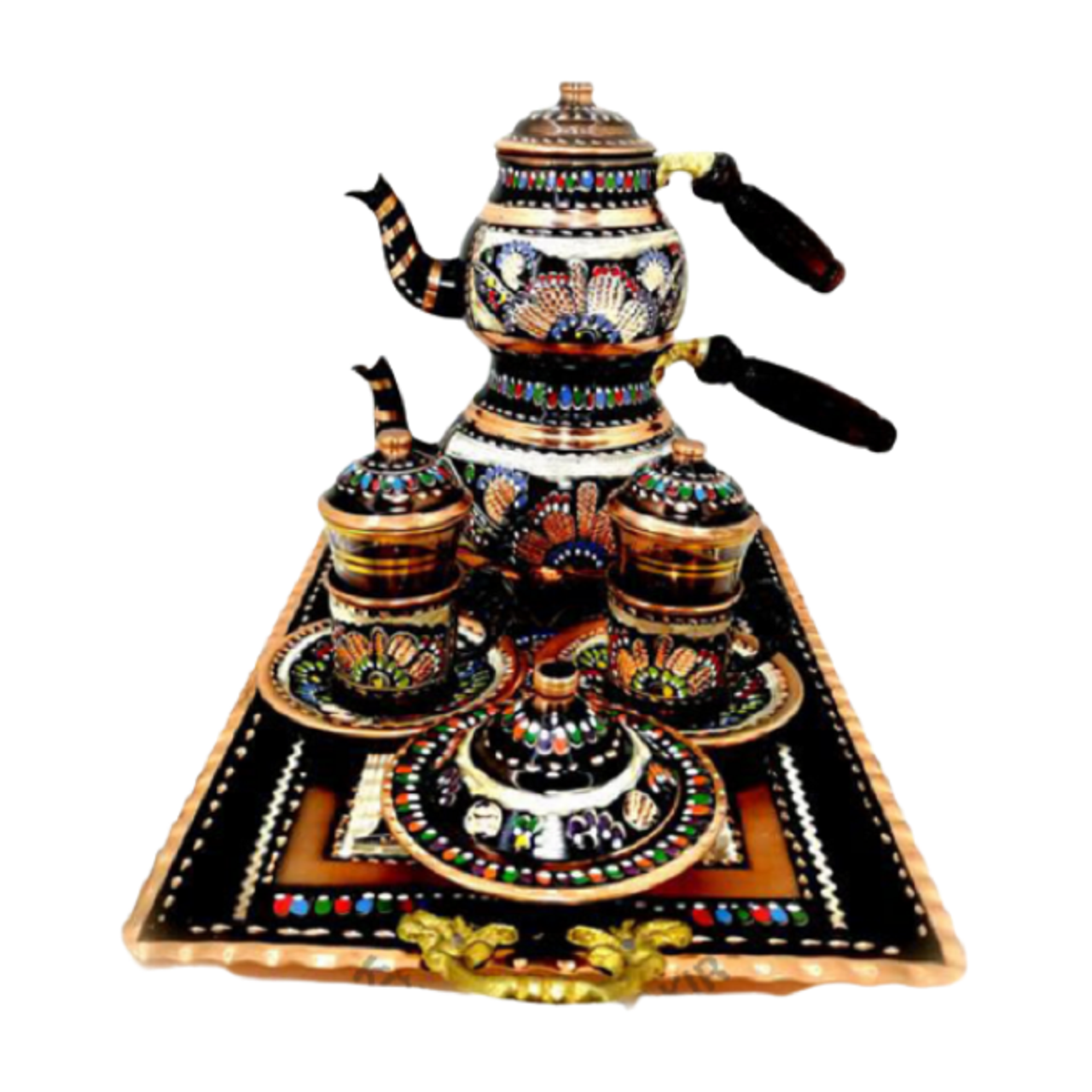 Bakır Çaydanlık Seti 2 Kişilik Tepsili