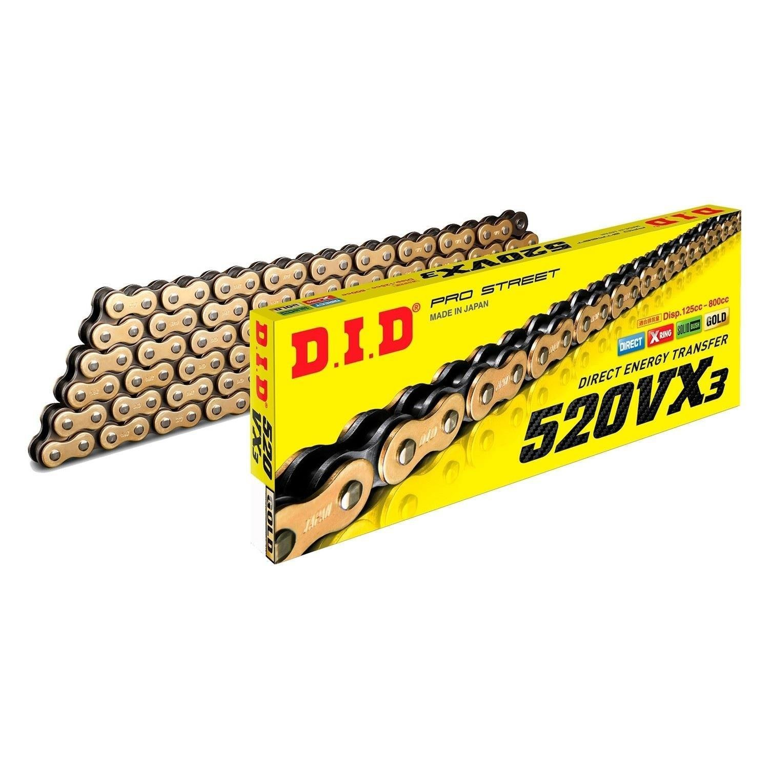 Motosiklet Zincir 520VX3 Gold X-Ring 114 Bakla DID