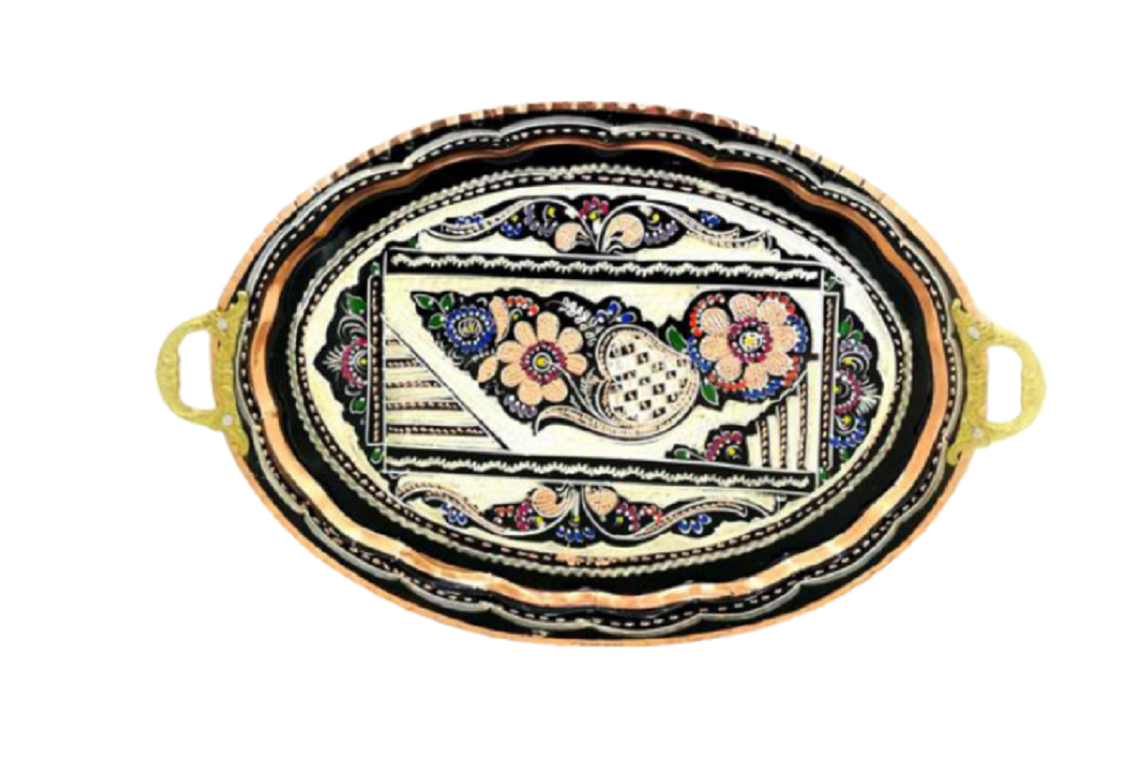 Bakır Tepsi Oval İşlemeli