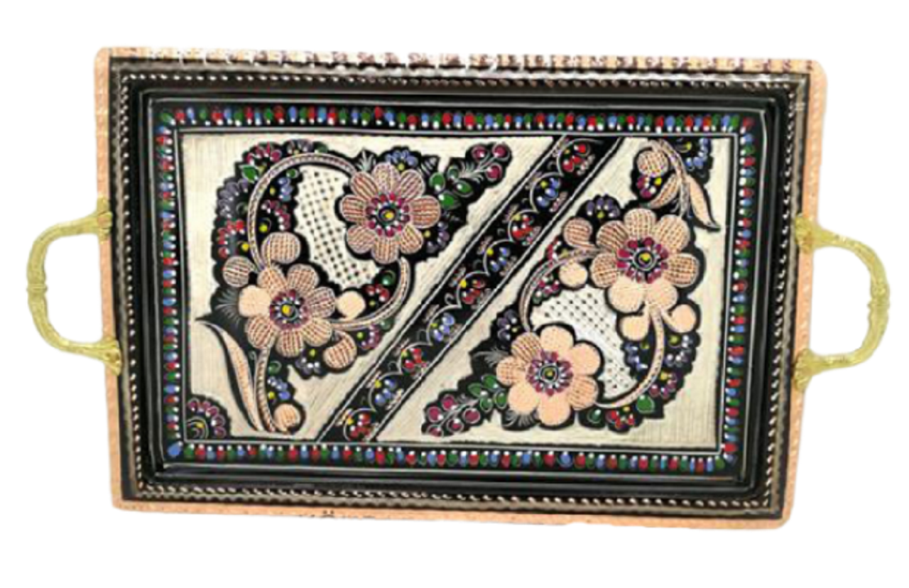 Bakır Tepsi Kare İşlemeli