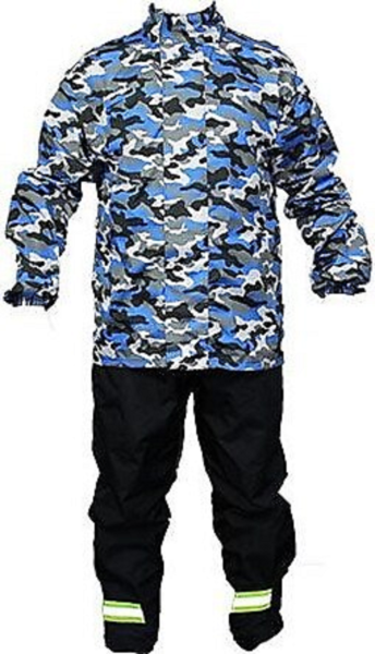 Motosiklet Yağmurluk Kamuflaj Mavi Beden:L Sports VEXO