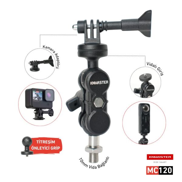 Knmaster MC120  360° Ayarlanabilir Motosiklet 10mm Vida Bağlantılı Aksiyon Kamera Aparatı