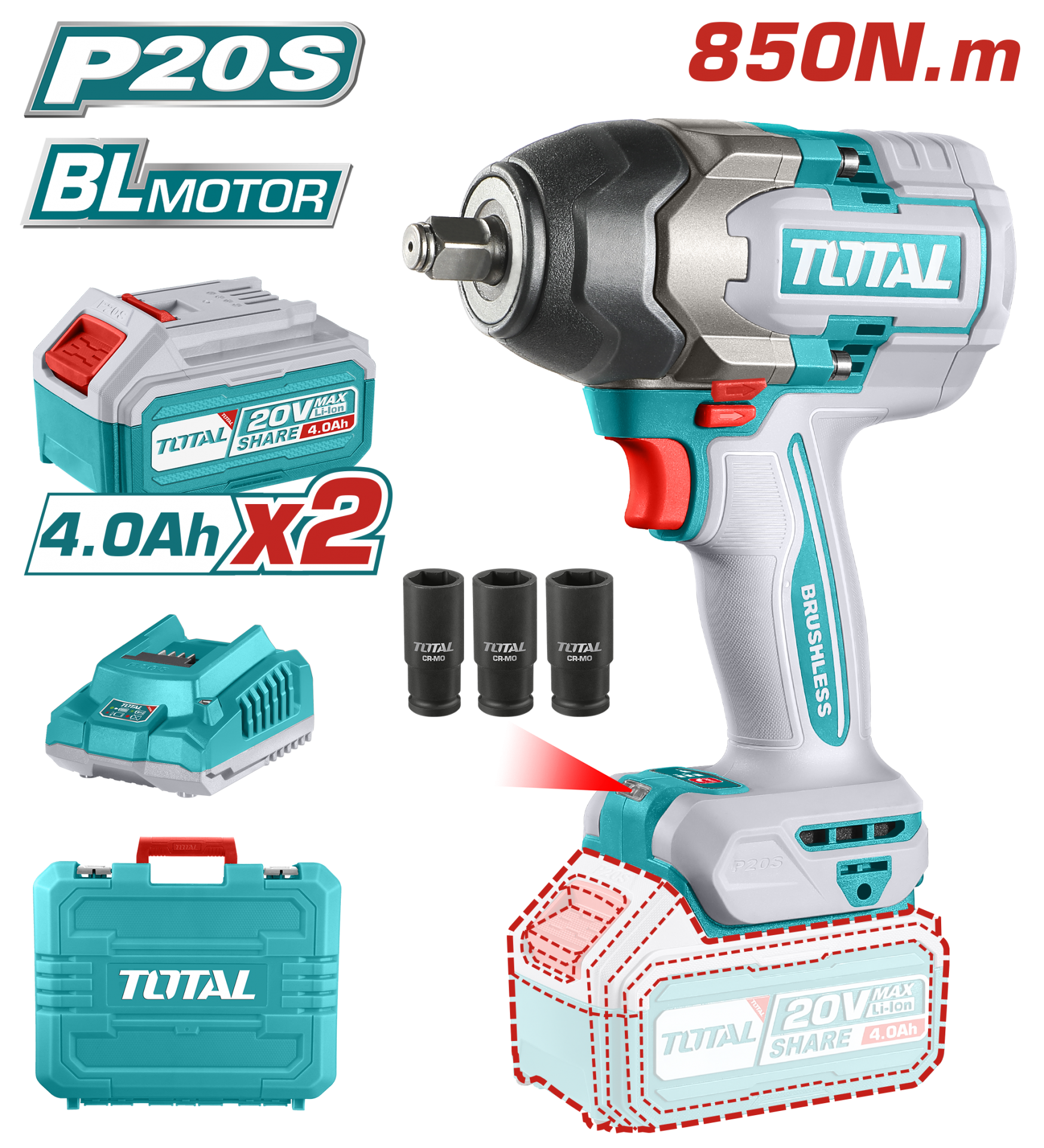 Total TIWLI2085 Li-on Akülü Somun Sıkma Makinesi 850 NM