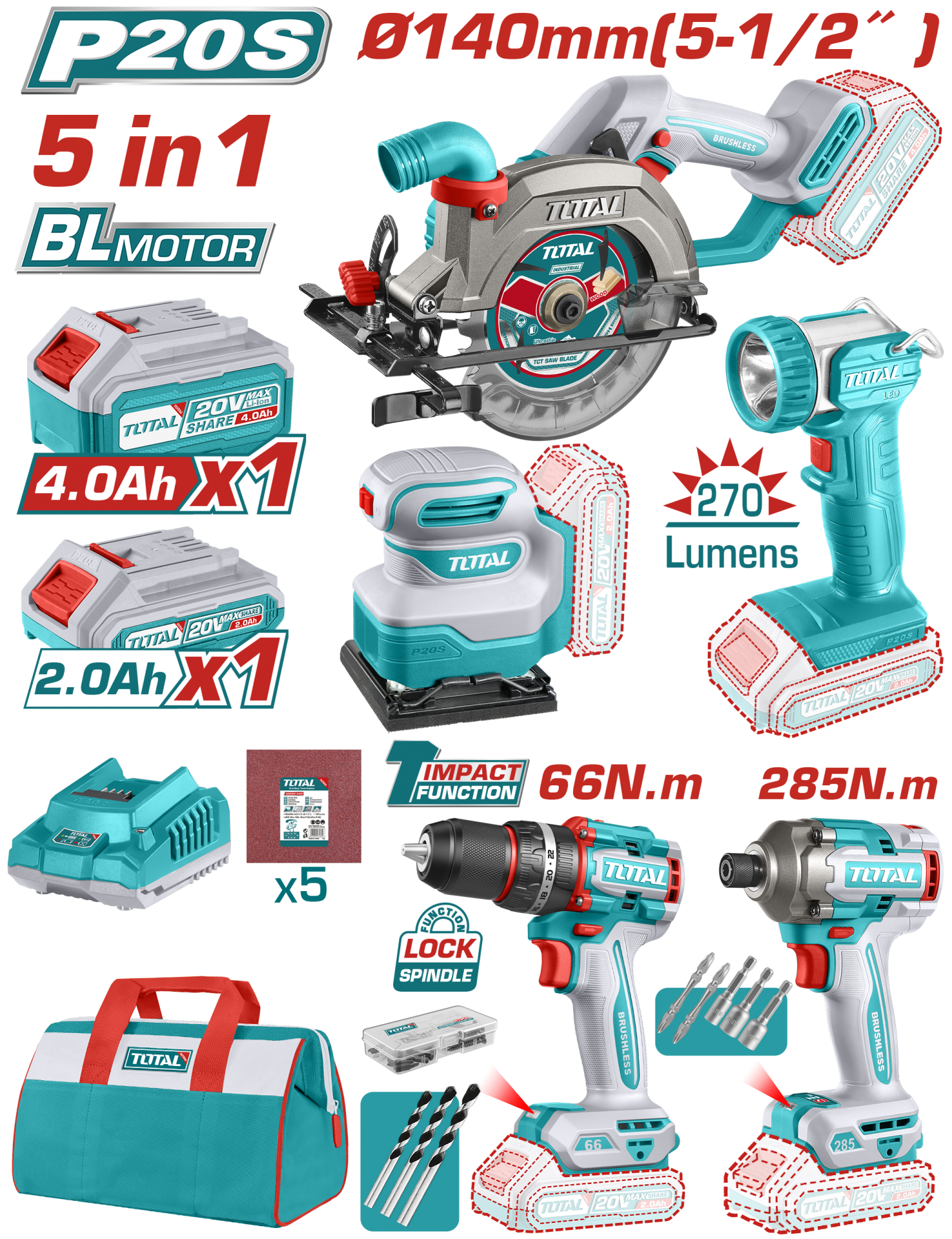 Total TOSLI241081E Daire Testere+Zımpara+Darbeli Matkap Set