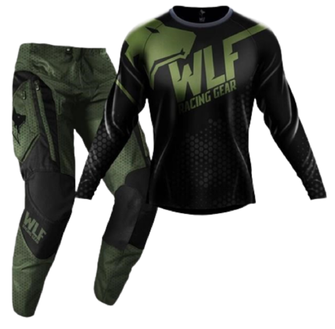 Motosiklet Jersey Pantolon Takımı YEŞİL Pantolon:36 Jersey: L WLF RACİNG