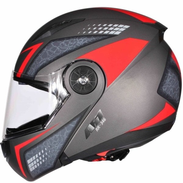 Motosiklet Kask Çeneden Açılır Mat Siyah - Kırmızı Karışık Beden Monero