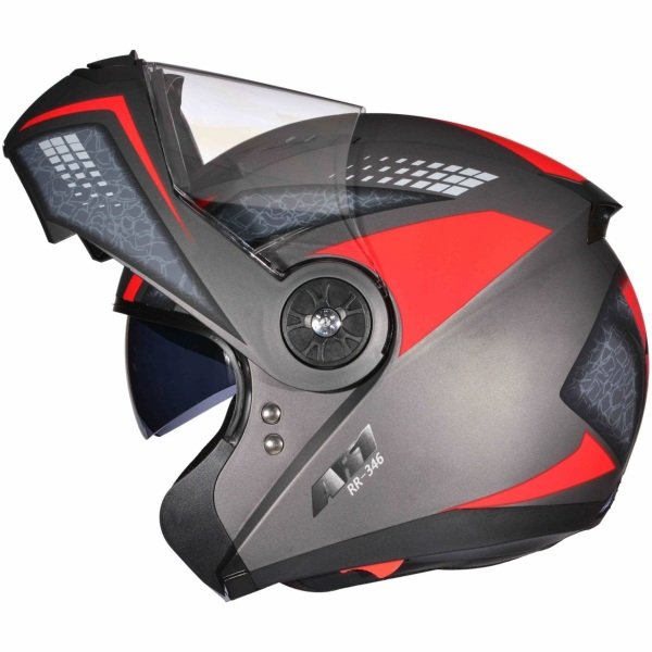 Motosiklet Kask Çeneden Açılır Mat Siyah - Kırmızı Karışık Beden Monero