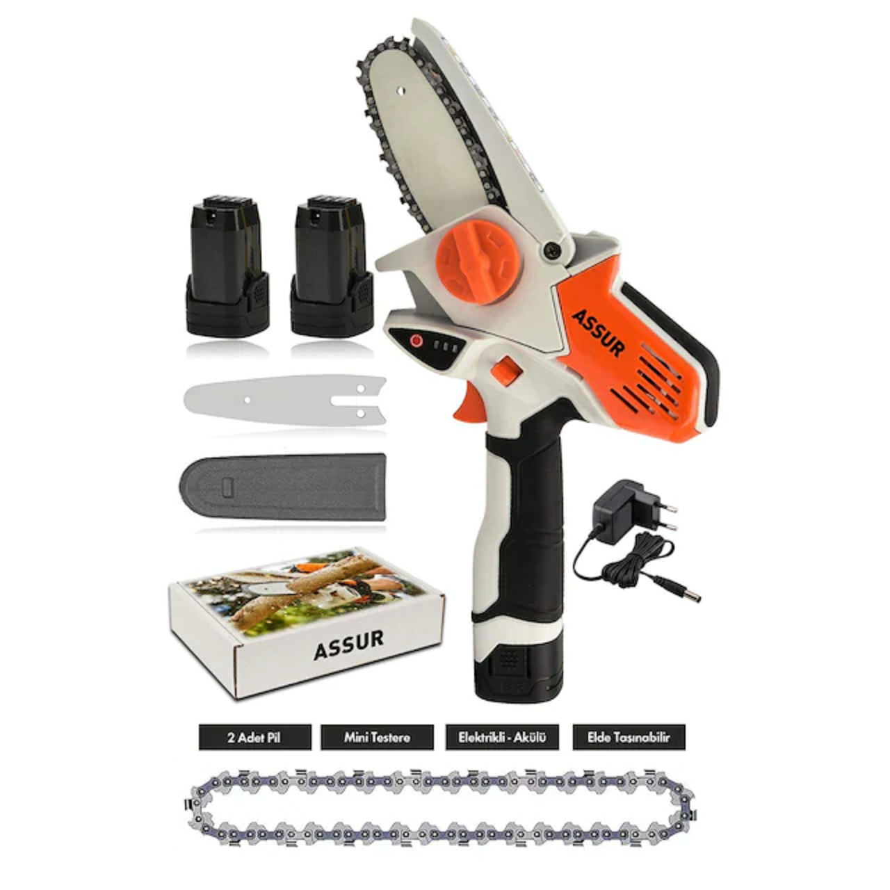 Assur GT26 Akülü Budama Testeresi Çift Batarya TURUNCU