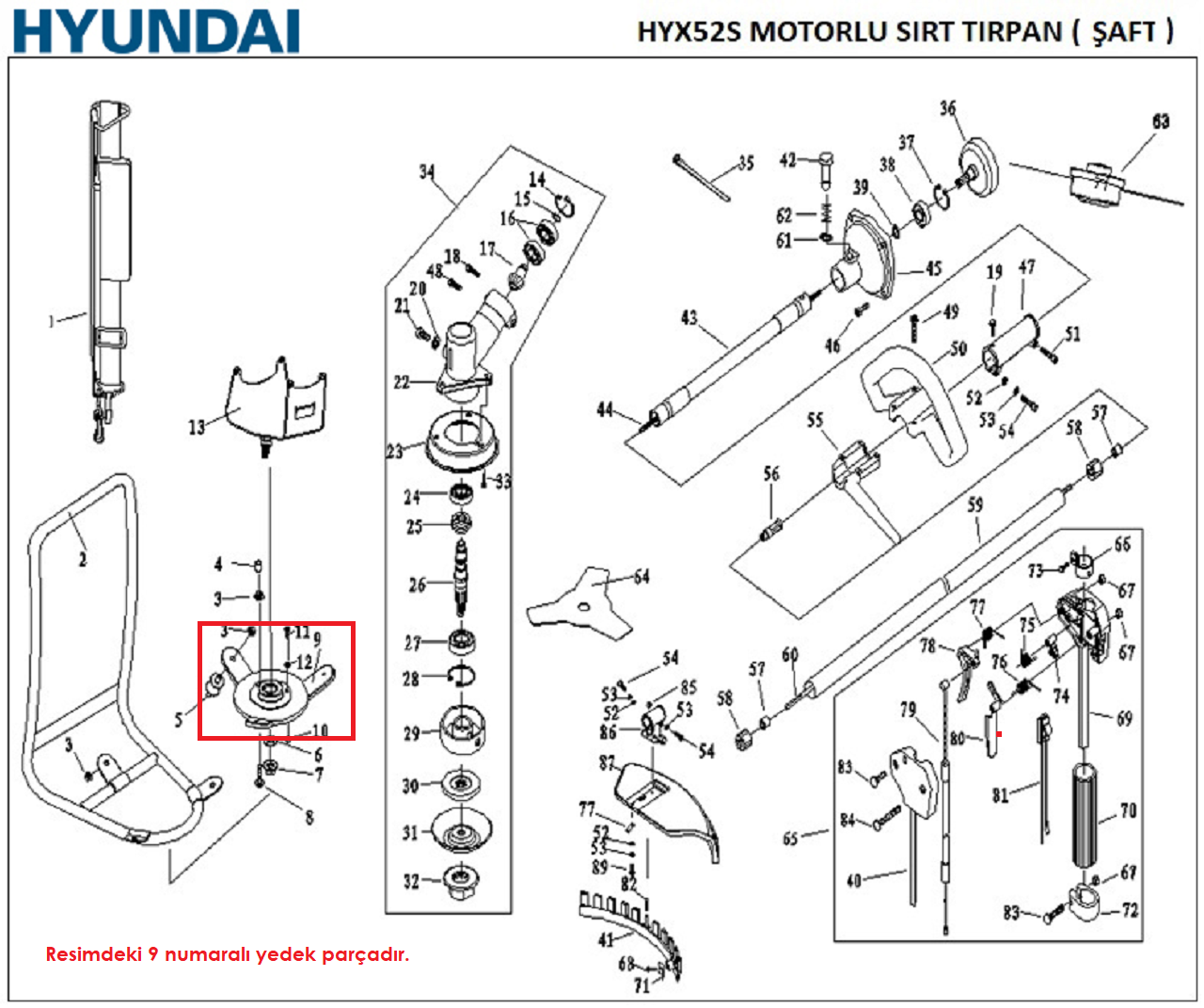 Hyundai BG520 - HYX 55S Alt Ayak Saçlı Sırt Tipi Orjinal