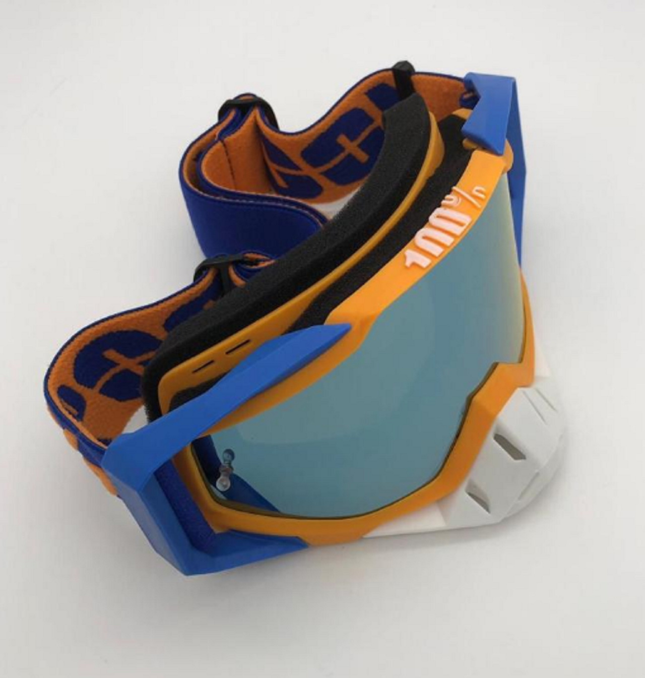 Motosiklet Gözlük Beyaz - Turuncu (Bukalemun Camlı) 100