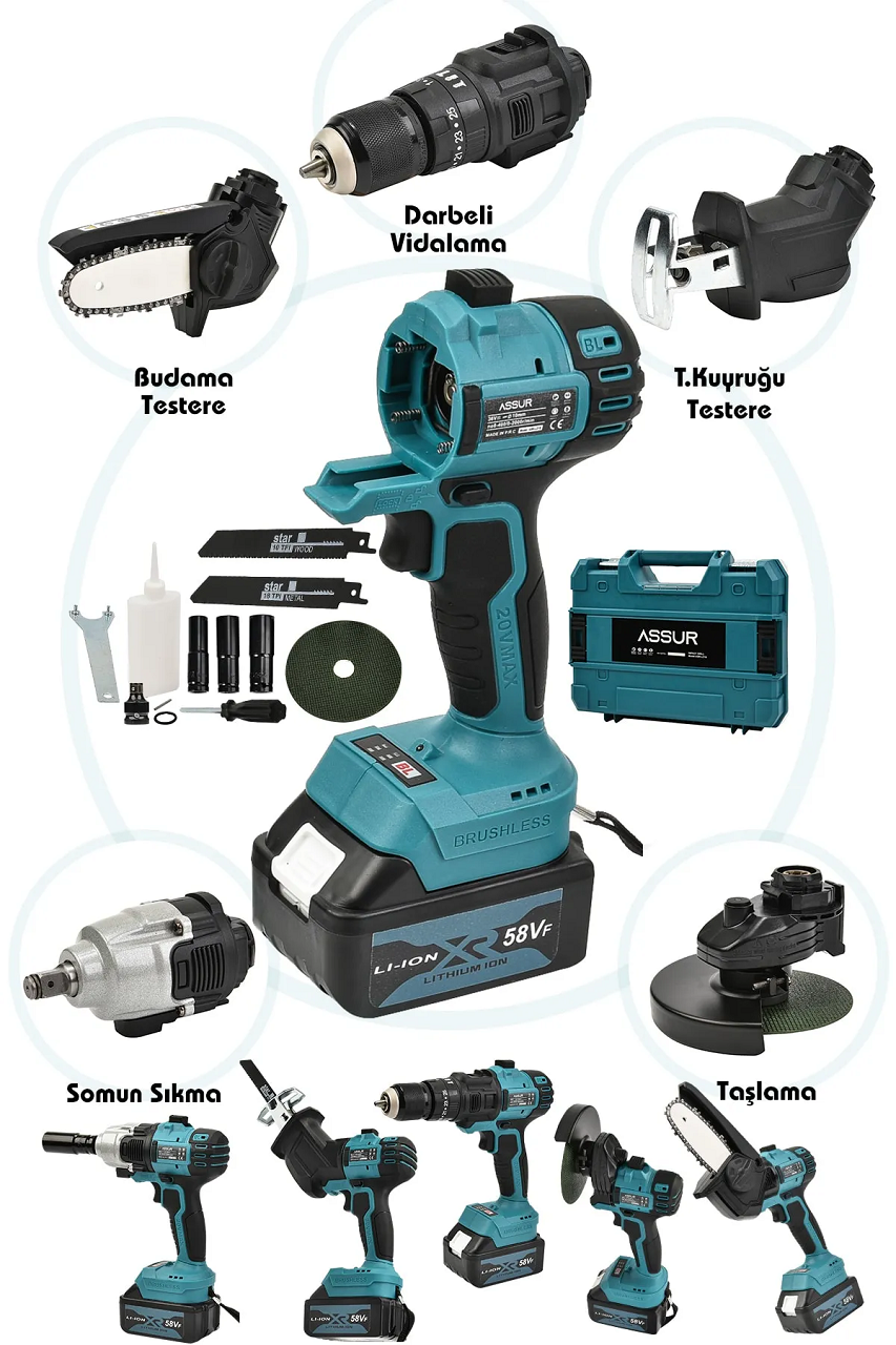 Assur LD18 Bijon Sökme - Budama - Kılıç Testere Taşlama Seti 56V